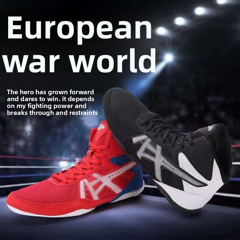 Men's High Top Wrestling Shoes Non Slip Professional for Sanda Squats Martial Arts & Boxing Competitions