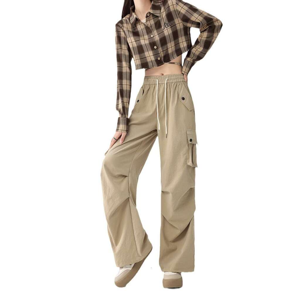 American Style Cargo For Women Summer New High Waist Quick-Dry Parachute Casual Wide-Leg Sports Long Pants Trendy B5