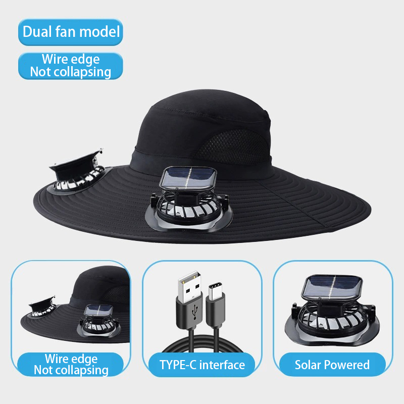 Semi-Mesh Solar Powered + USB Charging Fan Cap - Waterproof & Sunscreen