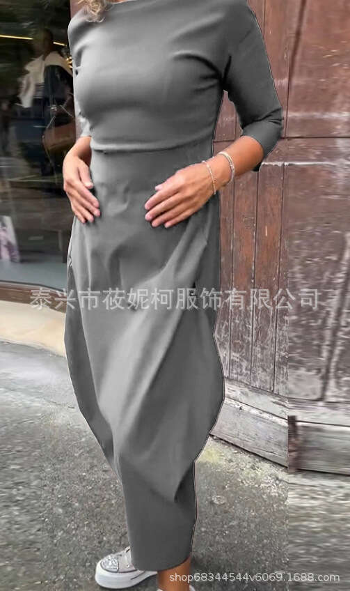 Autumn And Winter New Long Sleeve Casual Solid Color Dress B5