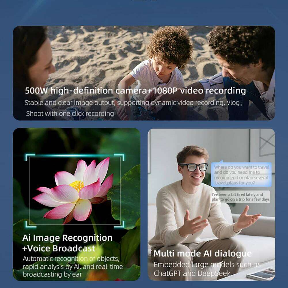 Designer well-known brand AI shooting intelligent office voice assistant video recognition object ENC noise reduction sunglasses