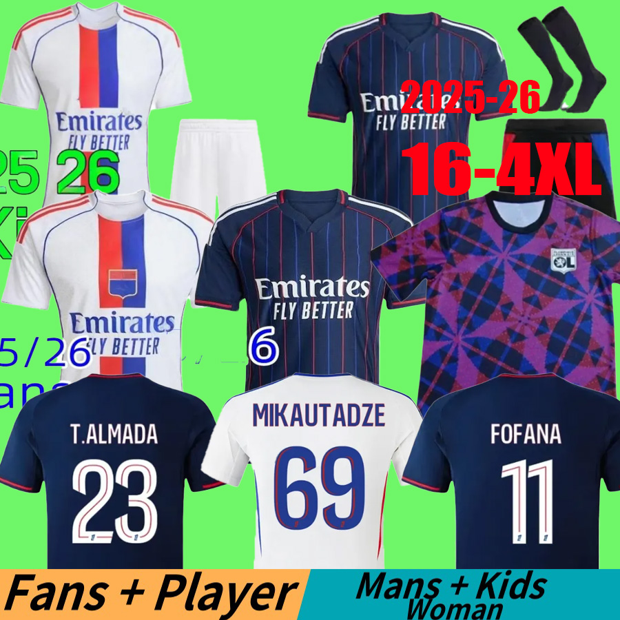 25/26 Maillot Lyon Soccer Jerseys 2024 2025 75-Year Olympique Lyonnais OL 3rd Fourth Shirts CHERKI Mikautadze Men Football Jersey Shirt Kids Kits Equipment