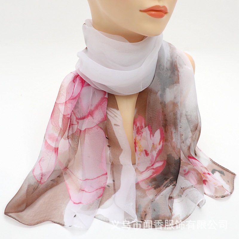 K1305 Four seasons universal thin Georgette silk scarf women autumn and winter all-match cold-proof scarf spring and summer sun protection