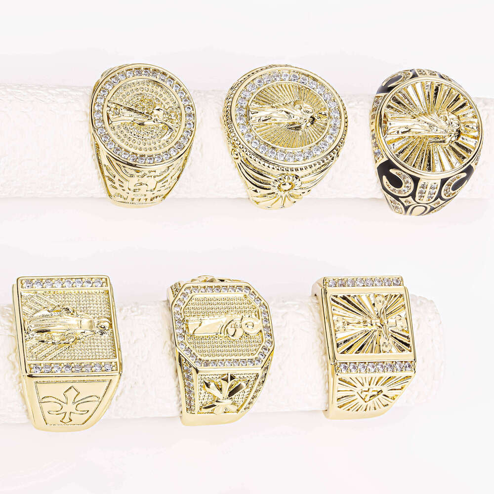 Adjustable 14K Gold Plated Zircon Ring Men Fashionable Religious San Judas Tadeo Classic Style For Wedding And Engagement Party Gift