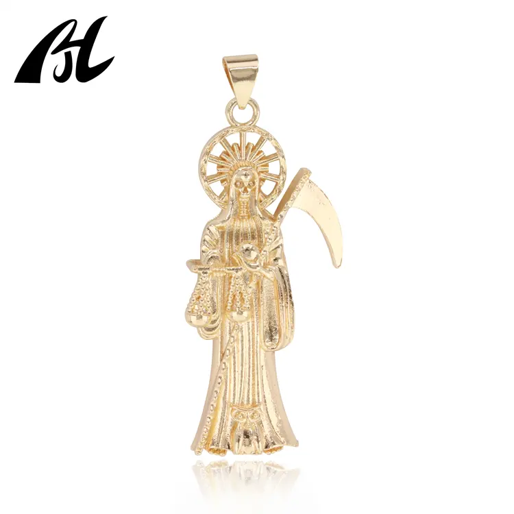 Oro Laminado 14k Blanco Santa Muerte Pendant La Santa Muerte Grim Reaper Pendant Religious Medals Santisima Muerte Jewelry Men