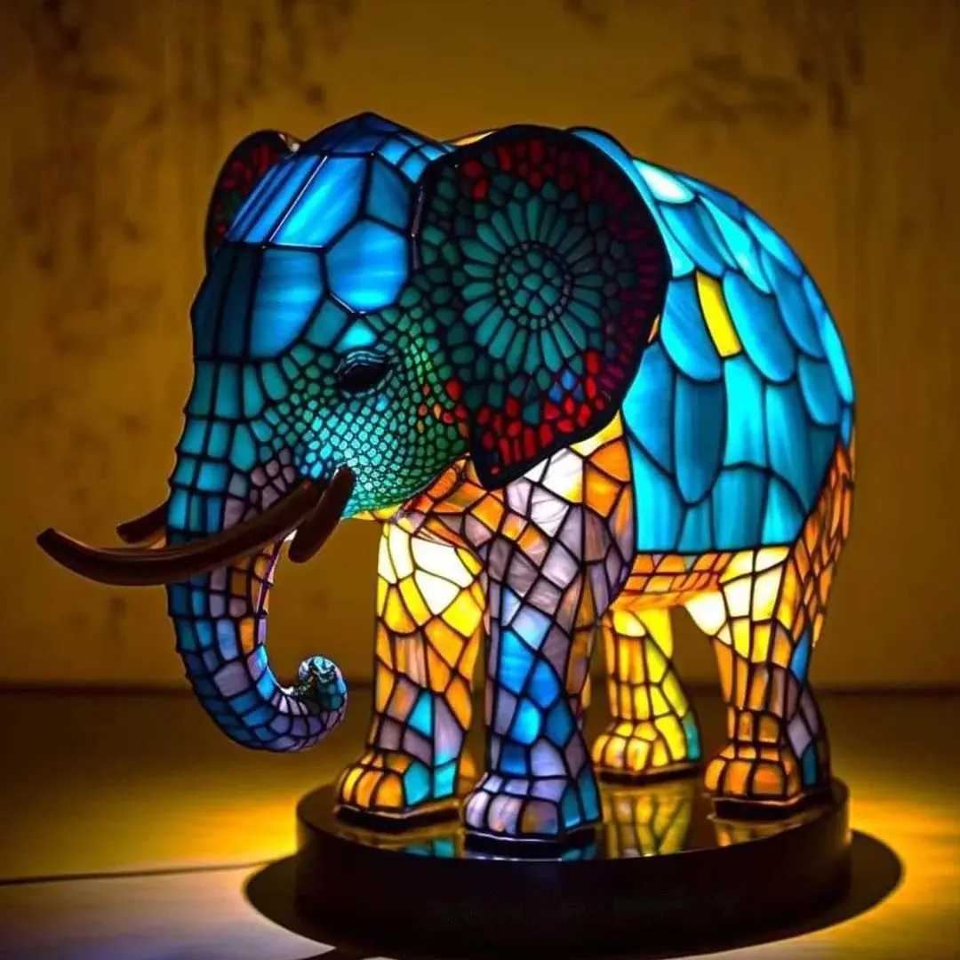 Animal Table Lamp SeriesStained Glass CatDragonWolfHorseOwlDolphinTurtleElephantMermaid Table Lamp Night Light Z250710