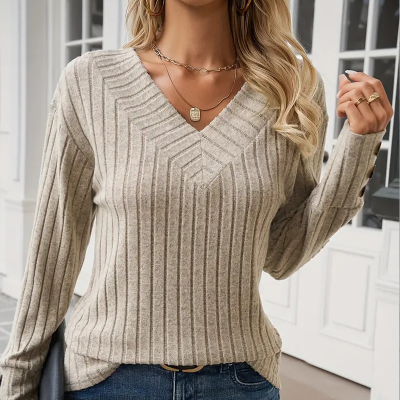 Women's Knits & Tees Chic Womens V-neck Knit Tee - Soft Cotton Blend for Comfort