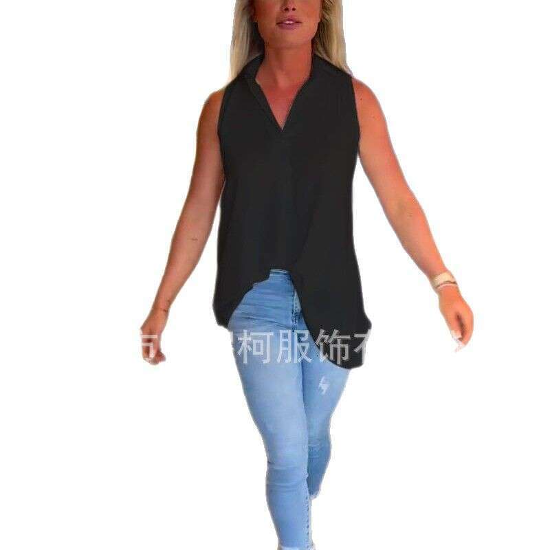 New Spring And Summer Women's Sleeveless Solid Color Back Pleated Shirt B5