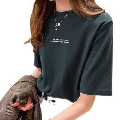 Short T-Shirt For Women Summer New Korean Style Loose Printed Round Neck Top Half Sleeve Tee Base Shirt Ins Trend B5