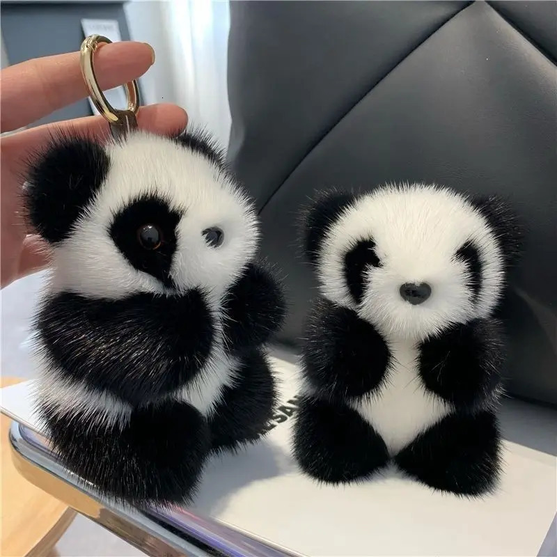 quality jewelry Cute and furry panda keychain backpack pendant versatile panda key holder for keys 250708