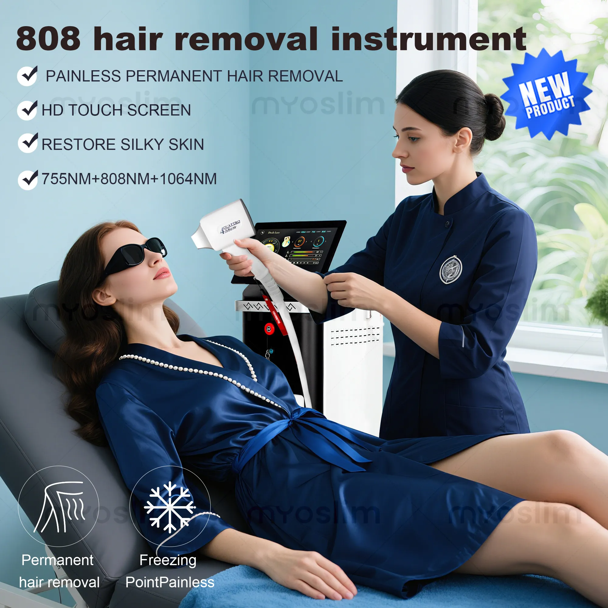 Professional Diode Laser Hair Removal Machine 808nm Painless Device for Full Body Hair Reduction and Skin Rejuvenation with Fast Cooling