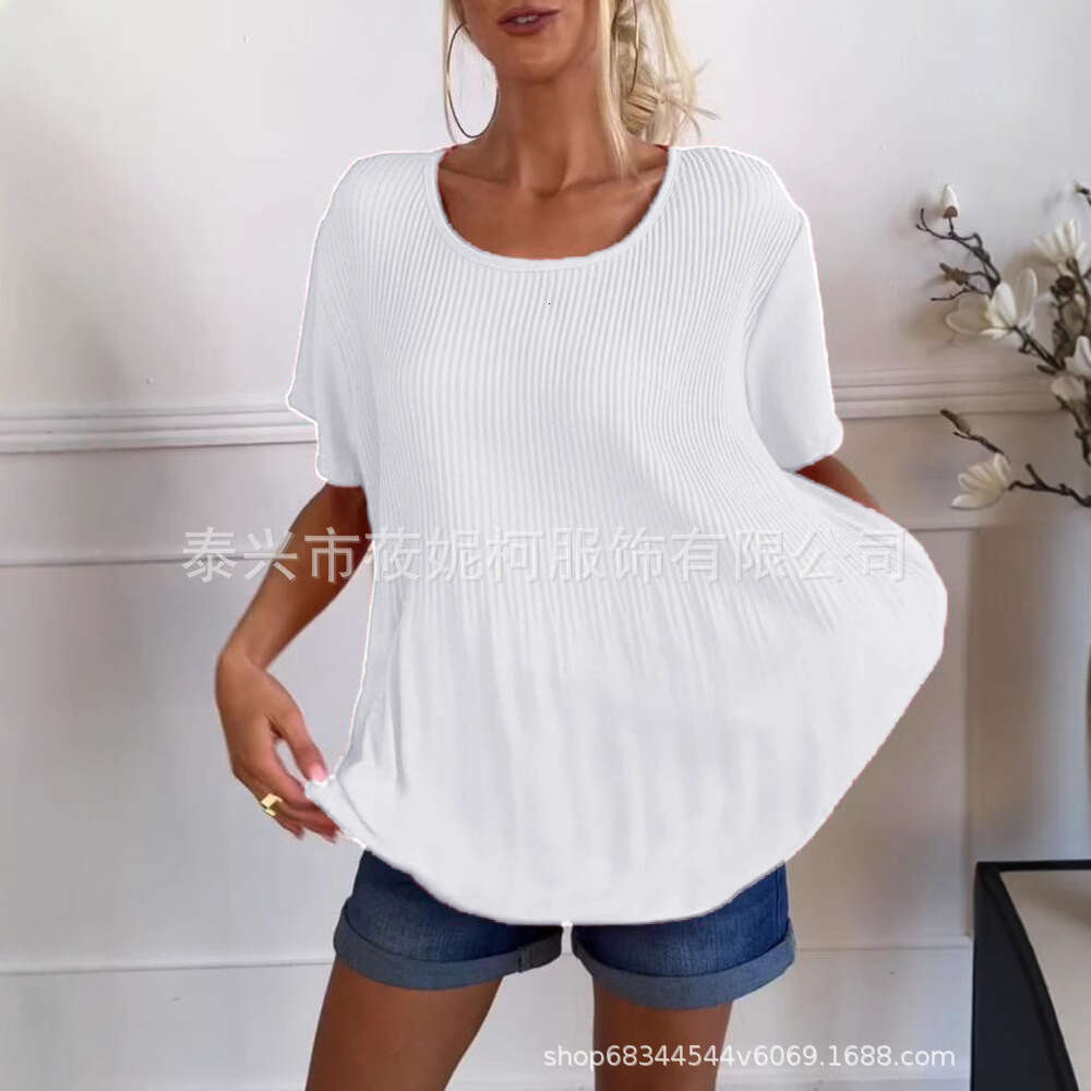 Plus Size Stylish Age-Reducing Pleated Short Sleeve Women's Summer Versatile High-End Elegant Simple Fashion Top B5
