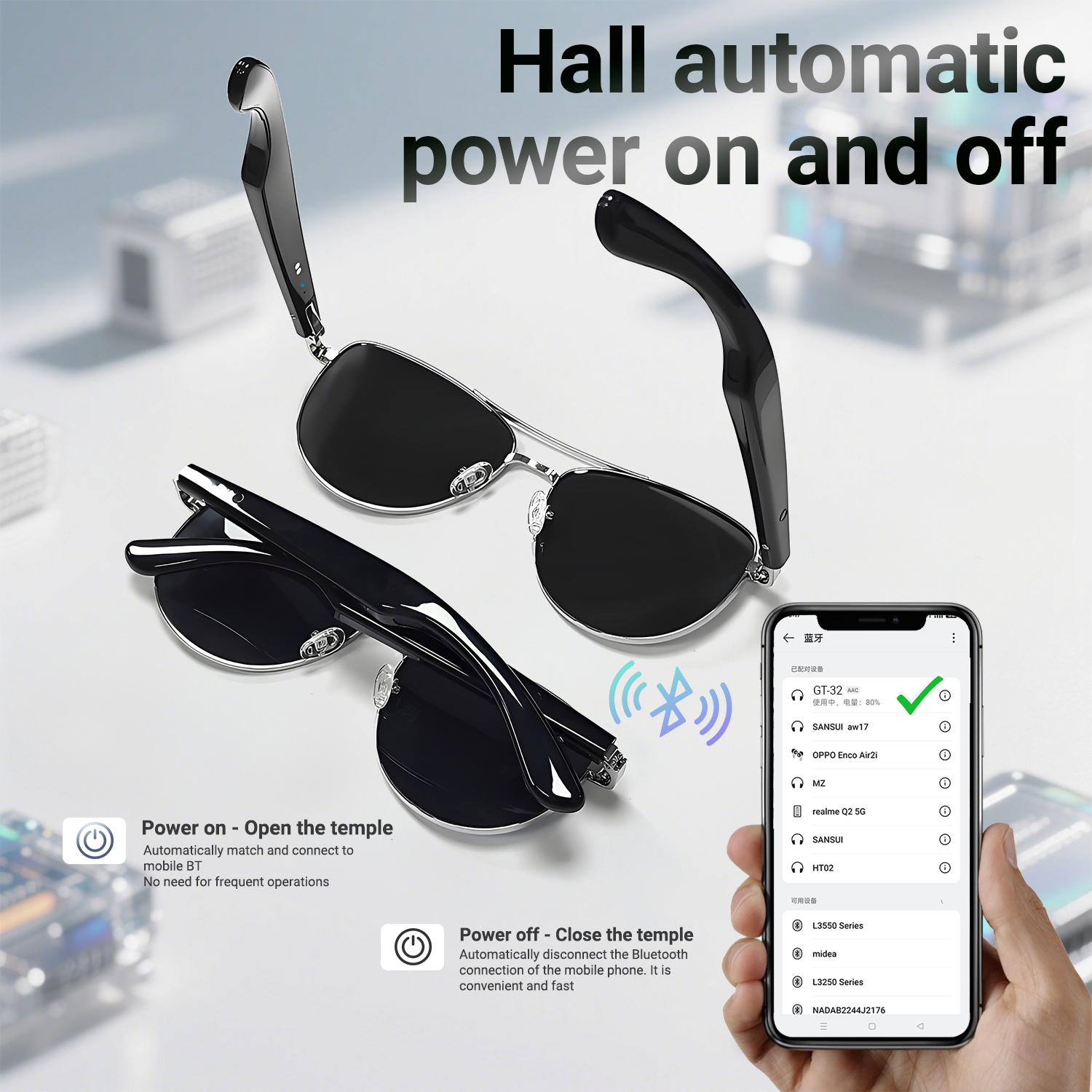 LIGE Smart glasses and sunglasses are equipped with built-in microphones and speakers, voice assistants, and UV protection Wireless call music control