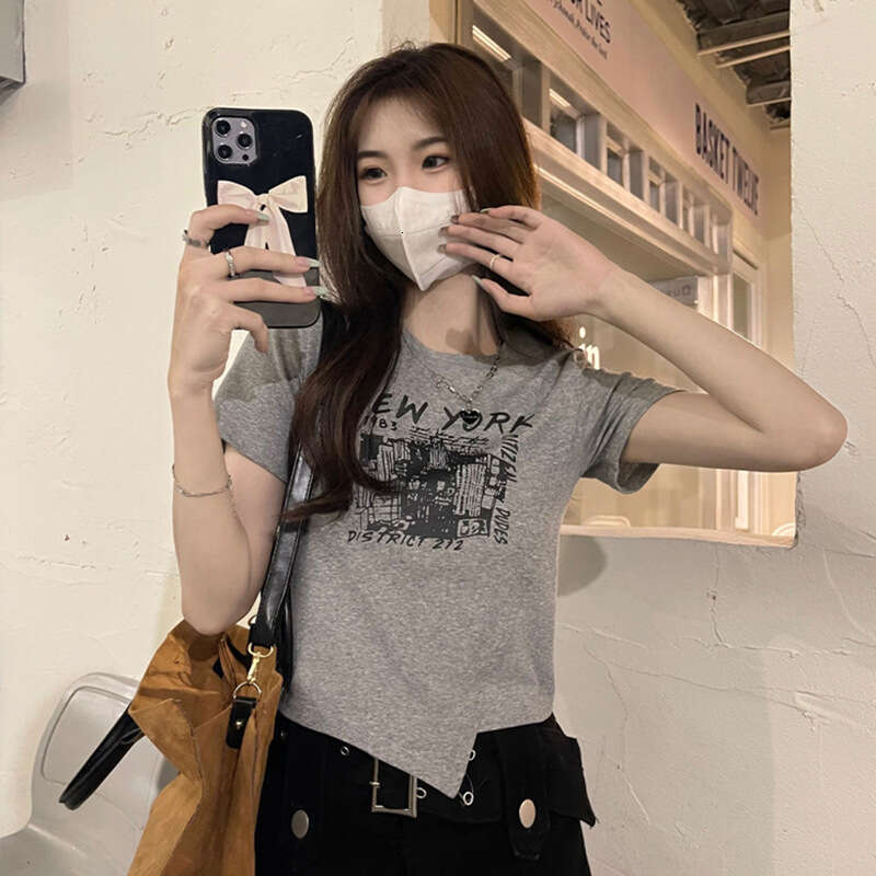 Spicy Girl Style Design T-Shirt Summer New Irregular Unique Niche Ins Short Sleeve Top For Women Trendy B5