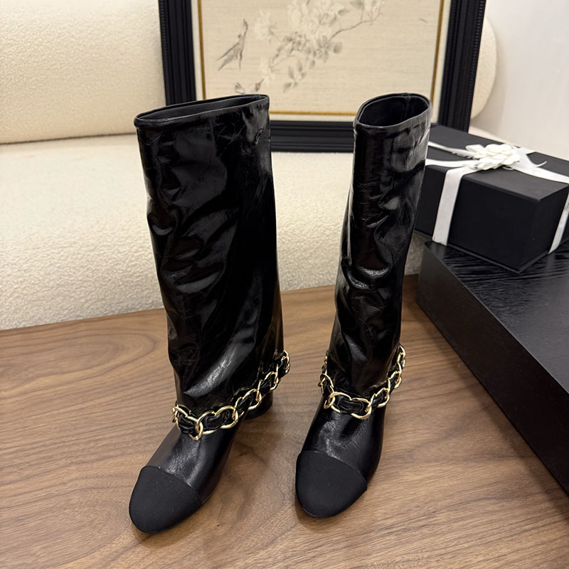 Women Chunky Heels High Boots Suede Calfskin Knee Boots