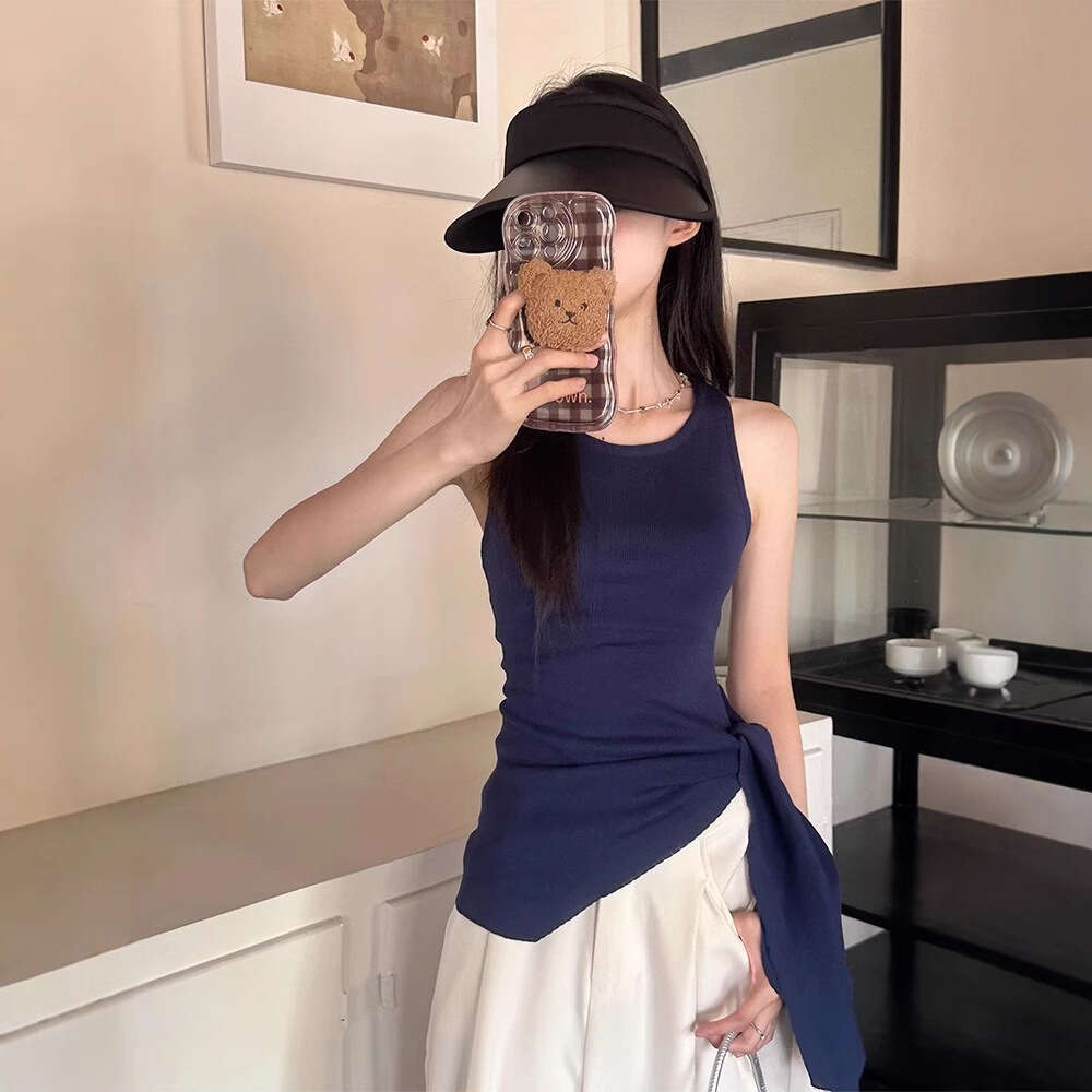 Summer Design Sense Lace-Up Knitted Camisole For Women, Slim Fit Versatile White Tight Student Top B5