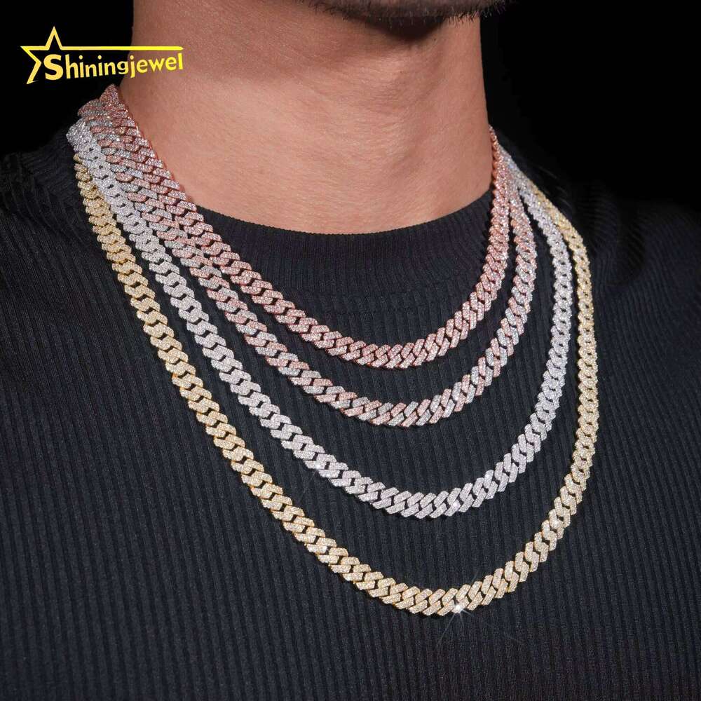 RTS 8mm Iced Out Chain Sterling Sier Gold Plated Pass Test VVS Moissanite Cuban Necklace