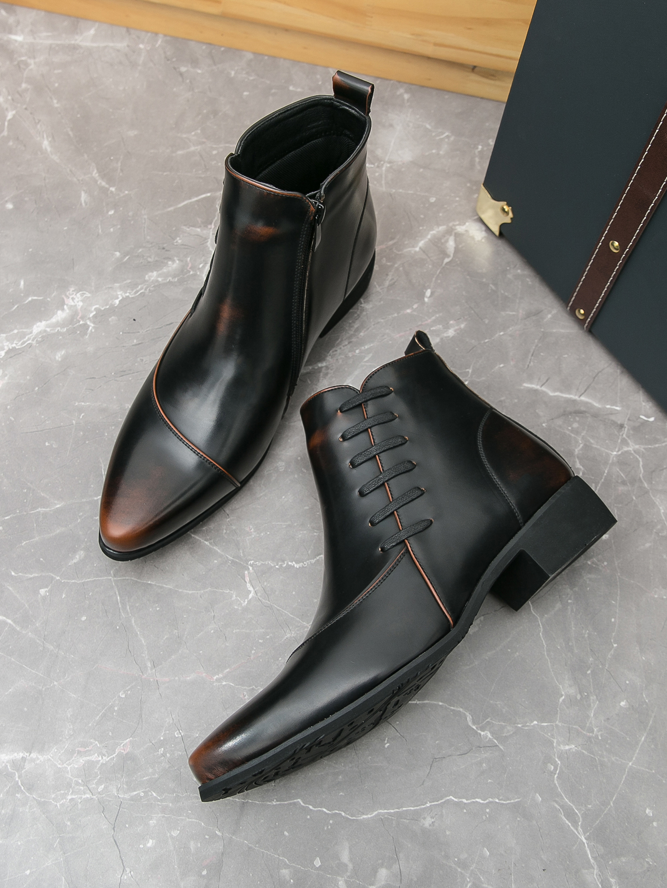 92345- Martin boots men's Korean version British pointed high top men's trendy European and American personalized leather shoes men's B