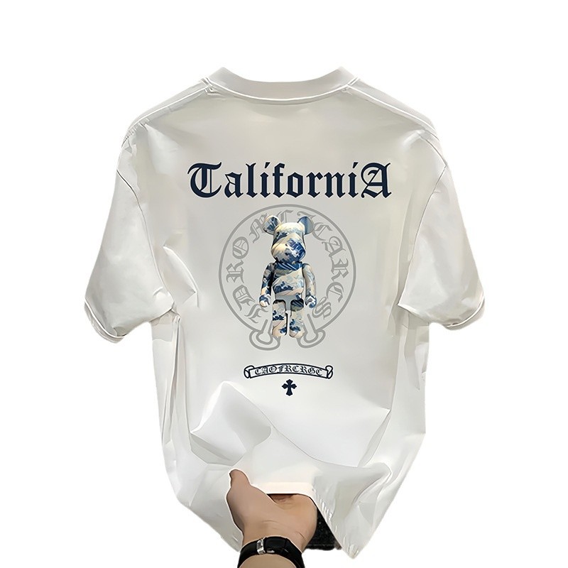 free shipping for man The pure cotton men's printed T-shirt is a trendy versatile round-neck T-shirt Cartoon print Youth trend attractive Skin-fr