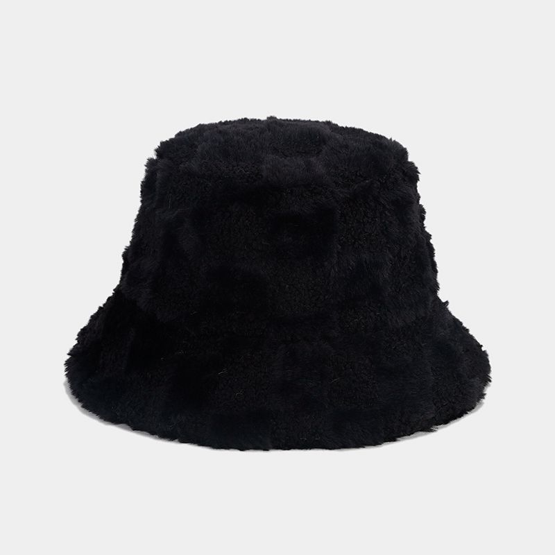 Autumn Winter Solid Color Plaid Fisherman Hat Unisex Outdoor Artistic Versatile Bucket Hat Thickened Warm Sun Hat 250710