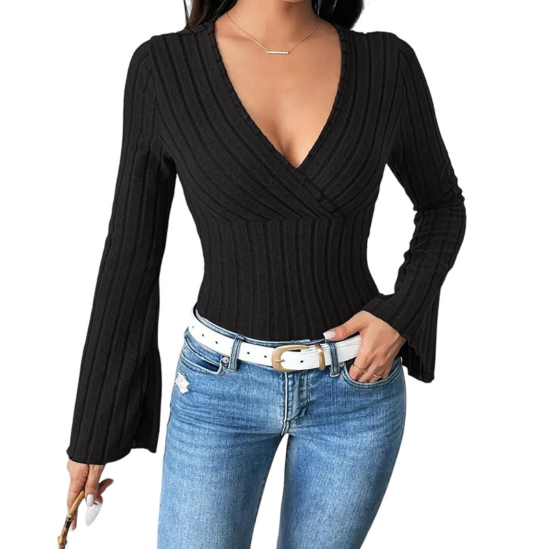 Women's Knits & Tees Comfortable Women's Ribbed V-neck T-Shirts with Classic Fit Design