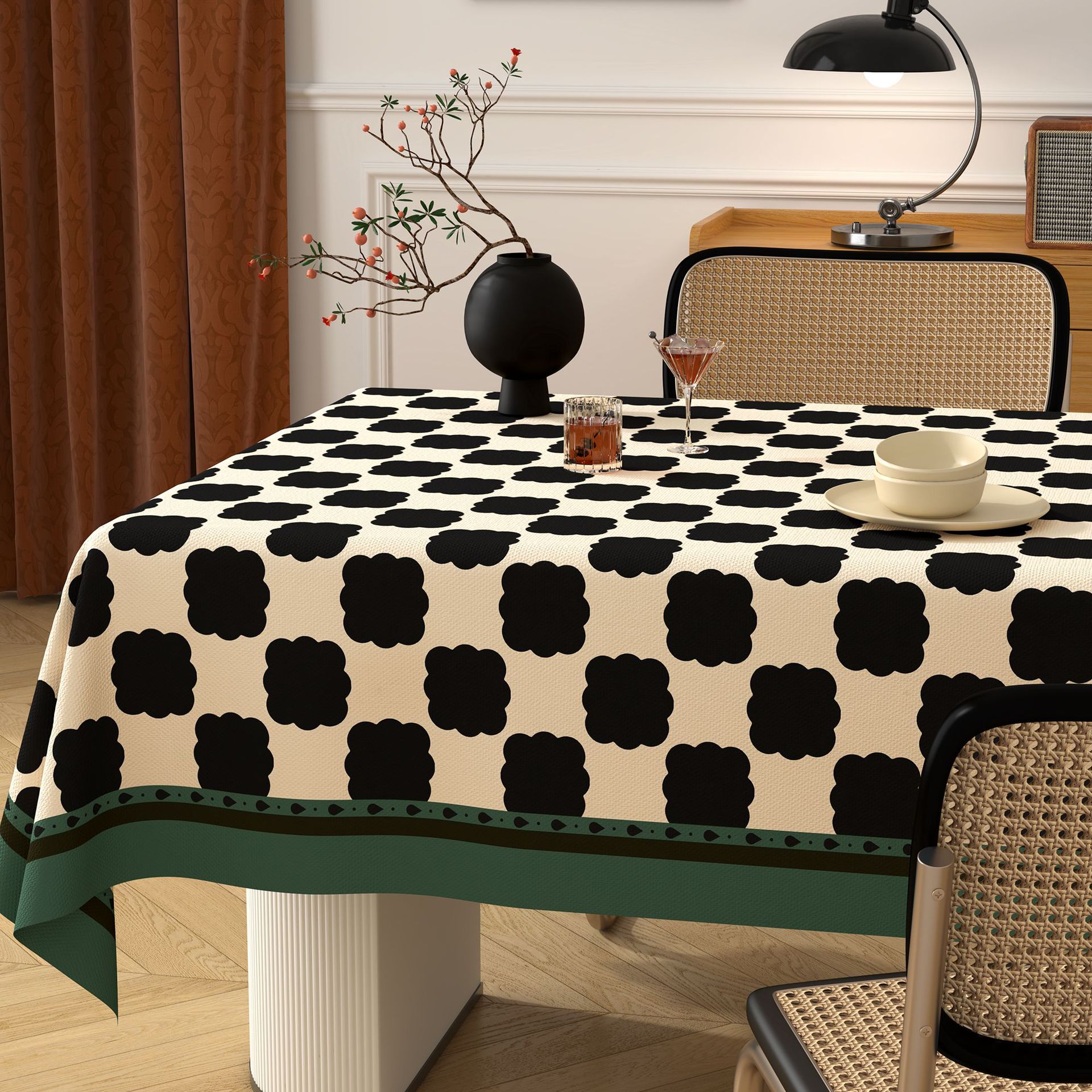 Mantel pastoral retro de alta gama, mesa de comedor verde, mesa de centro rectangular, mantel verde