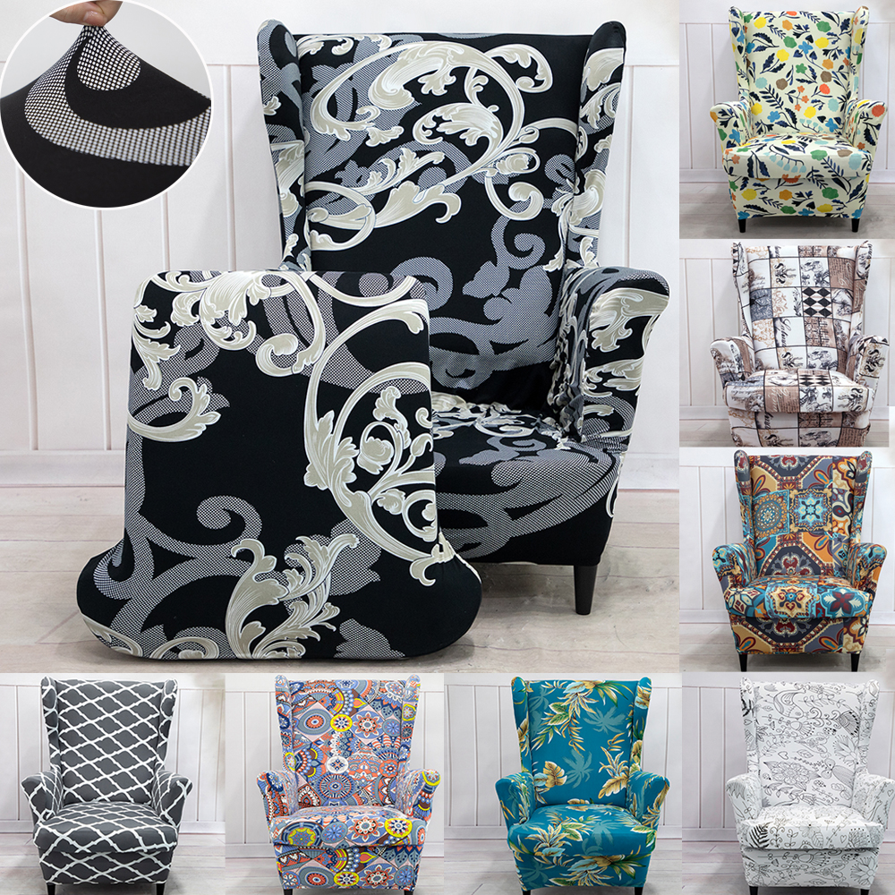 Stretch Wingback Sofa Slipcover Floral Print Armchair Protector Couch Wing Chair Slipcovers Sloping Arm King Back Chair Covers