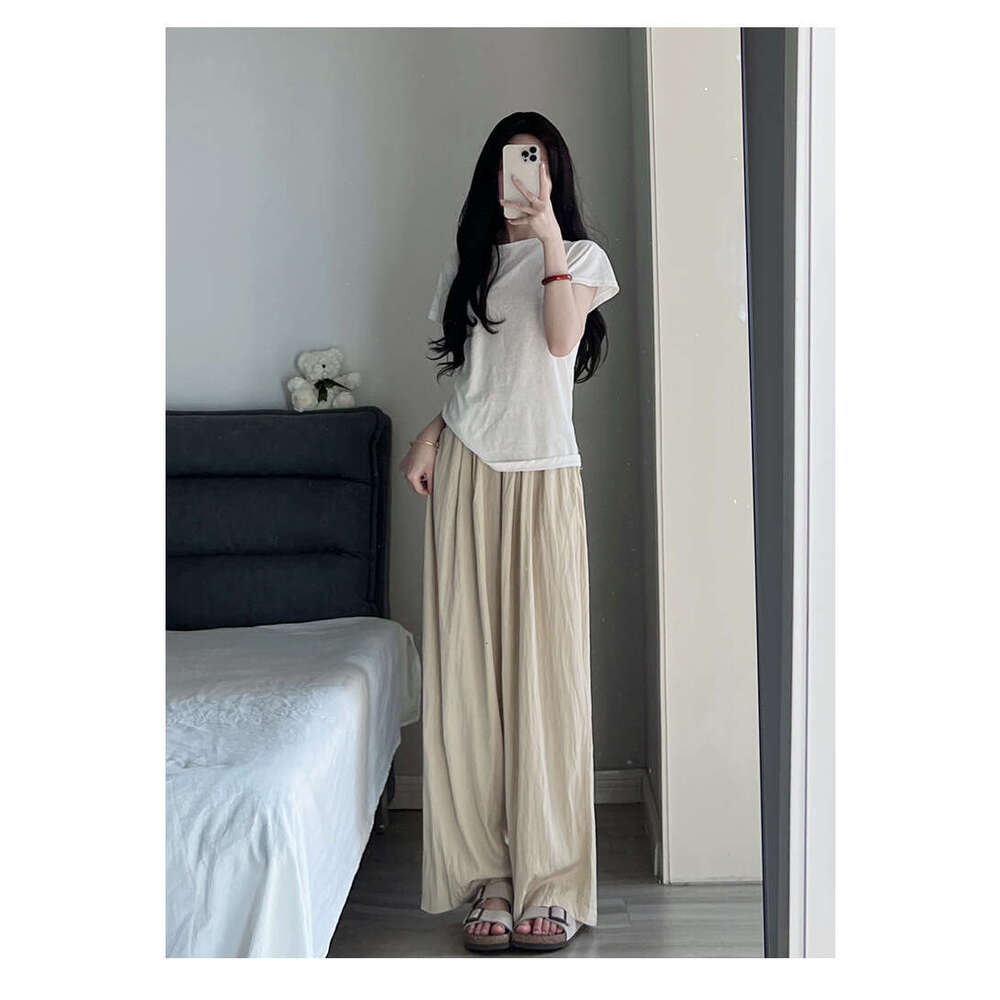 Wide-Leg For Women Summer New High-Waist Draped Casual Lazy Pleated Yamamoto Pants Straight Loose Trousers B5