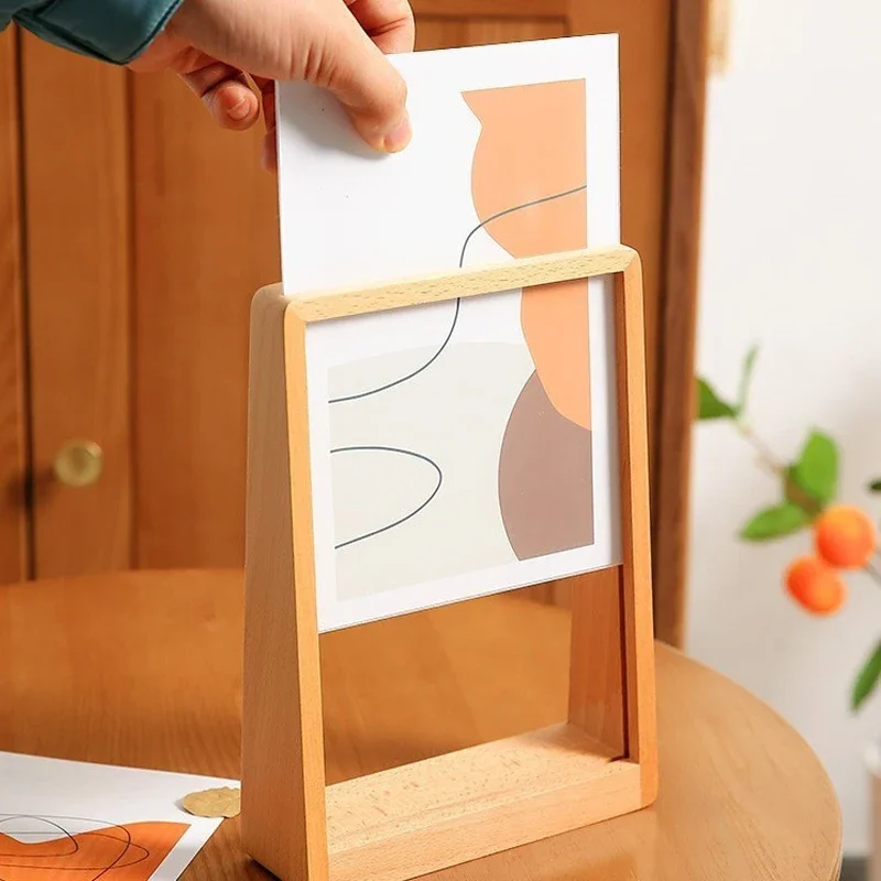 Wood Acrylic Beech Photo Frame Wedding Holder Home Decor Double-sided Picture Display H260306
