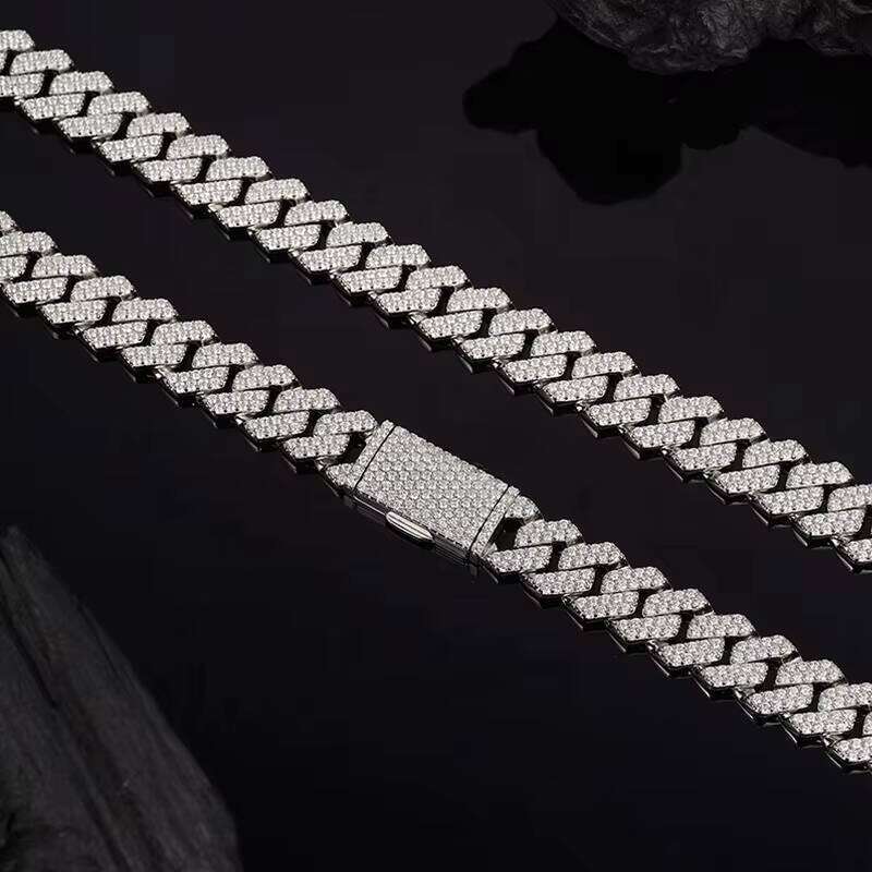 Vvs Gold and Cuban Chain Sterling Sier Men's Moissanite Necklace