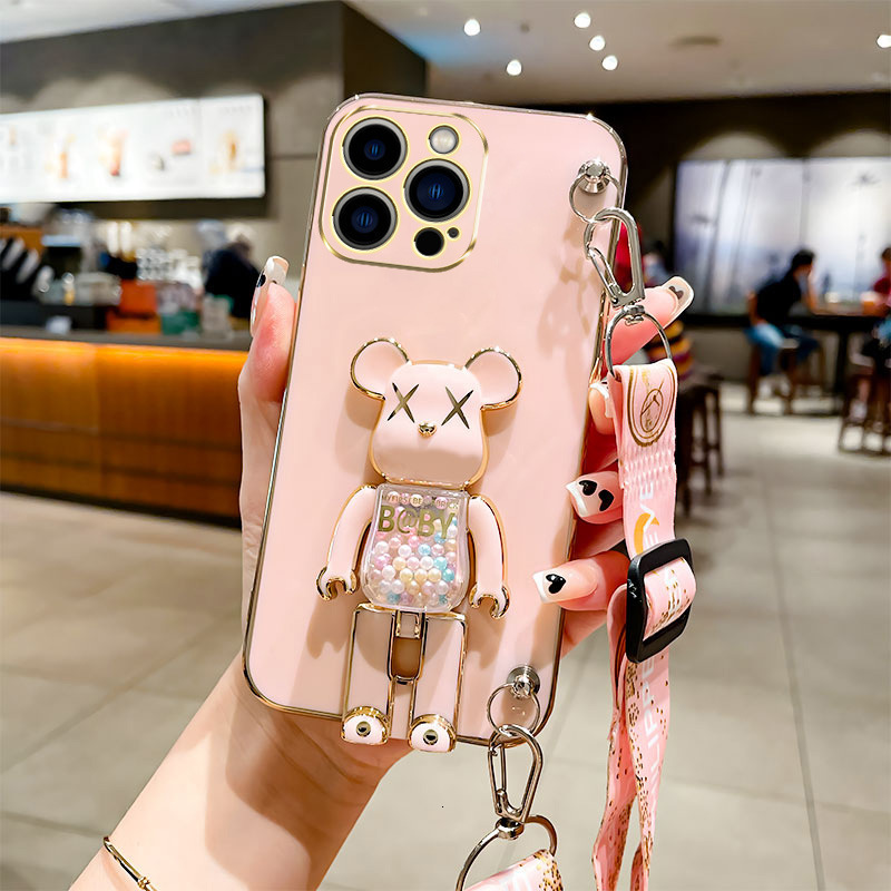 Compatible with Case Electroplated Full Coverage Candy Bear Foldable Stand Crossbody Lanyard Shockproof Cover 250710