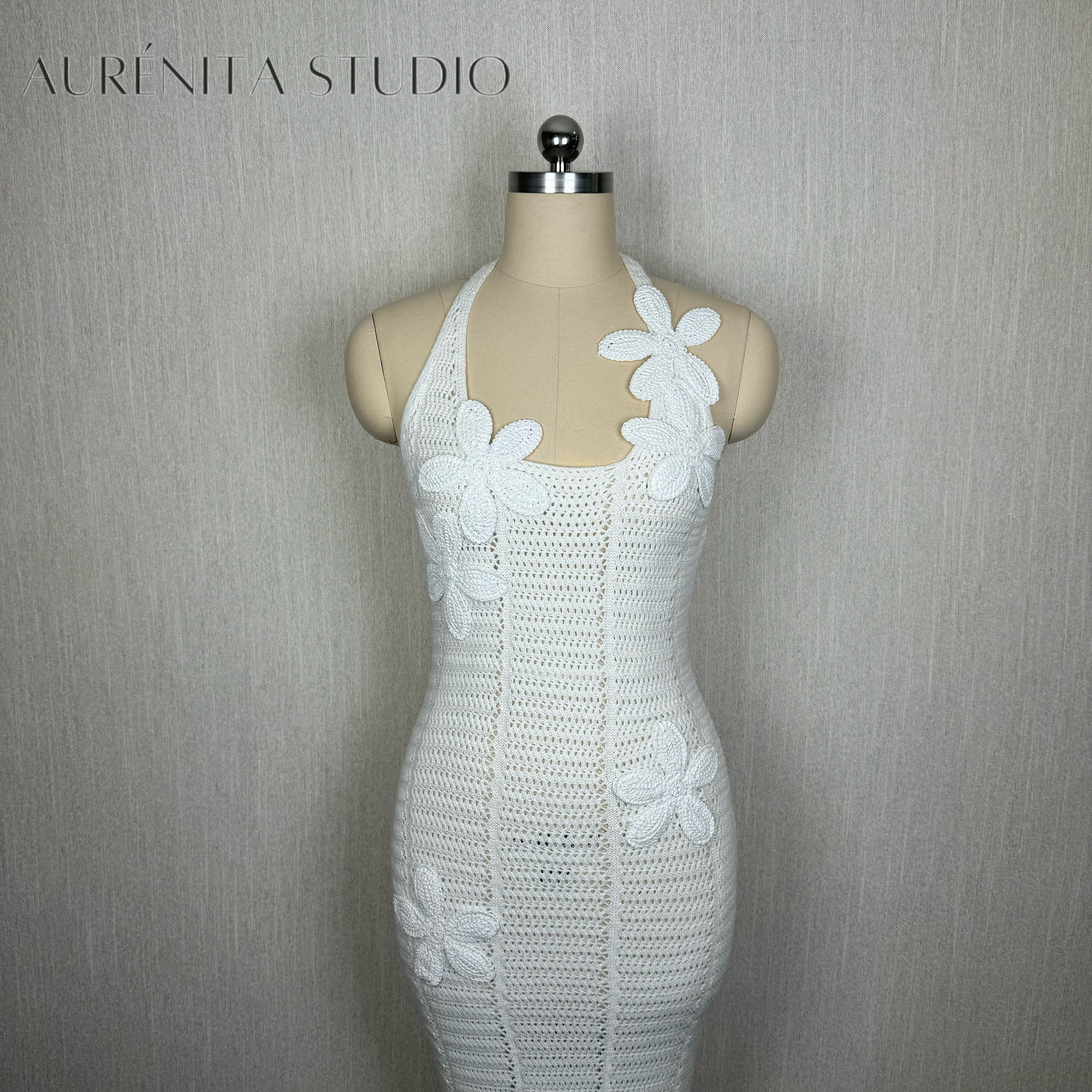 Kendall Kardashian Women White Dress Knitted Floral Crochet Midi Dress 2025s Sleeveless Slim Beach Vacation Fashion Hollow Out Outfits For Woman
