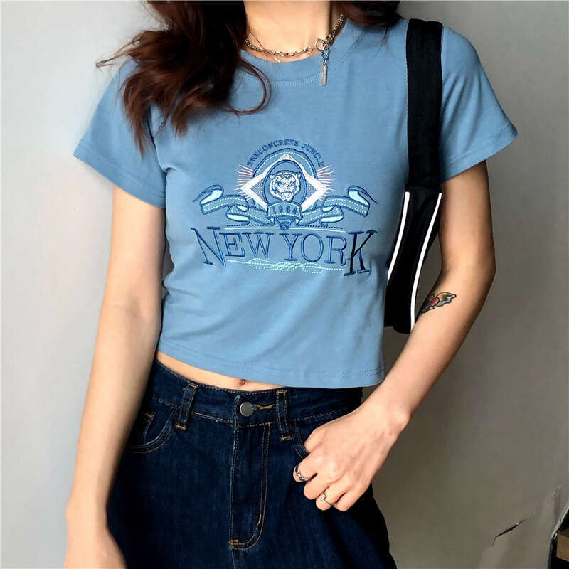 Sleeve T-Shirt For Women Summer New Korean Internet Celebrity Super Popular Hyuna Style Short Embroidered Slim Fit Student Top B5