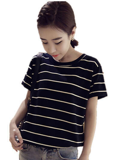 Summer New Korean Style Loose Plus Size Striped Short Sleeve T-Shirt Women's Top Base Shirt Ladies' Clothing B5