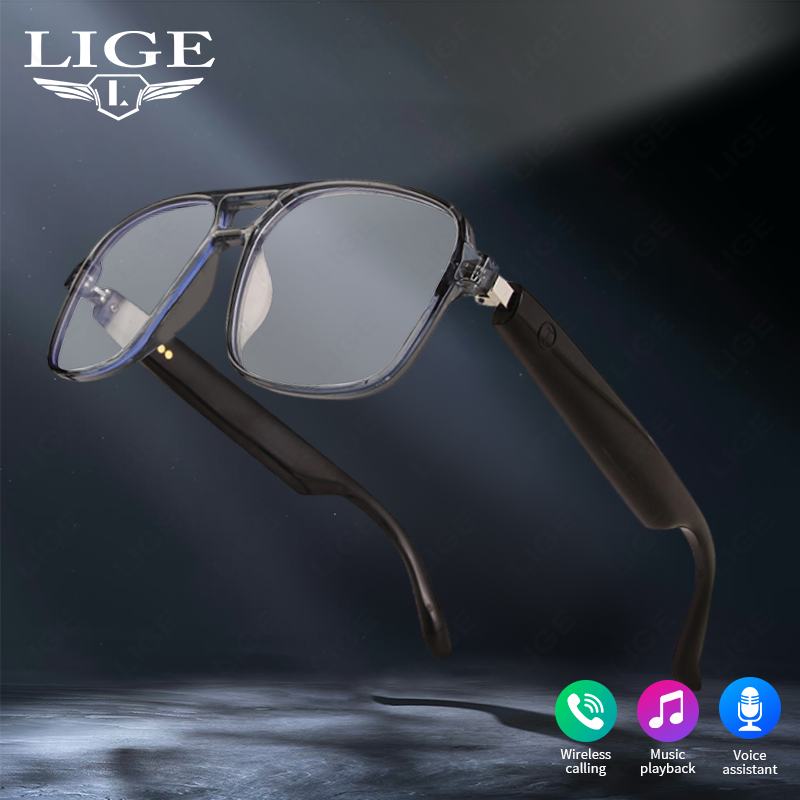LIGE Wireless Smart sunglasses,UV protection, voice control Wireless call music control Double-beam color-changing glasses Outdoor sports glasses