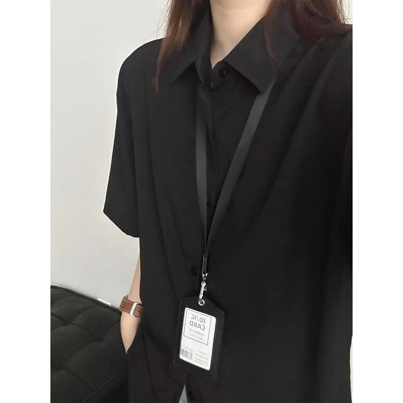 Black Ice Silk Short Sleeve Shirt for Men, Summer Trendy Brand, Thin Loose Casual Shirt, Layered Sun Protection Jacket