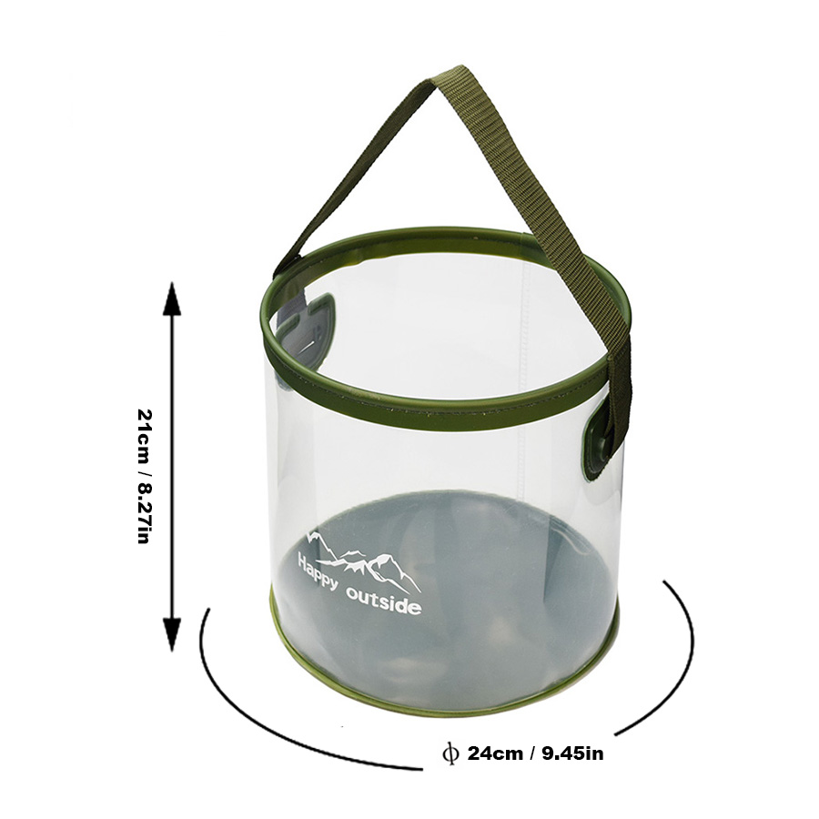 9.5L Clear Transparent Foldable Bucket - Food Contact Grade EVA Multipurpose Water Container for Travel Camping, Car Washing, Outdoor and Family Use