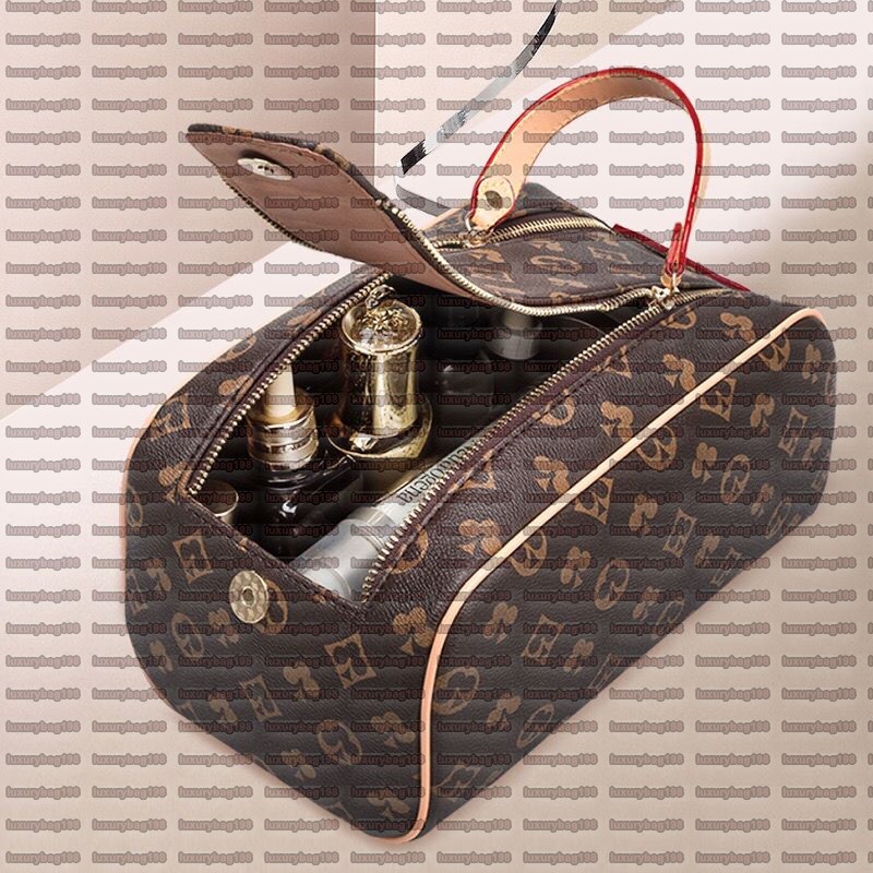 Trousse de maquillage à double fermeture éclair pour homme et femme, grande capacité, pochette de toilette classique, sac de voyage