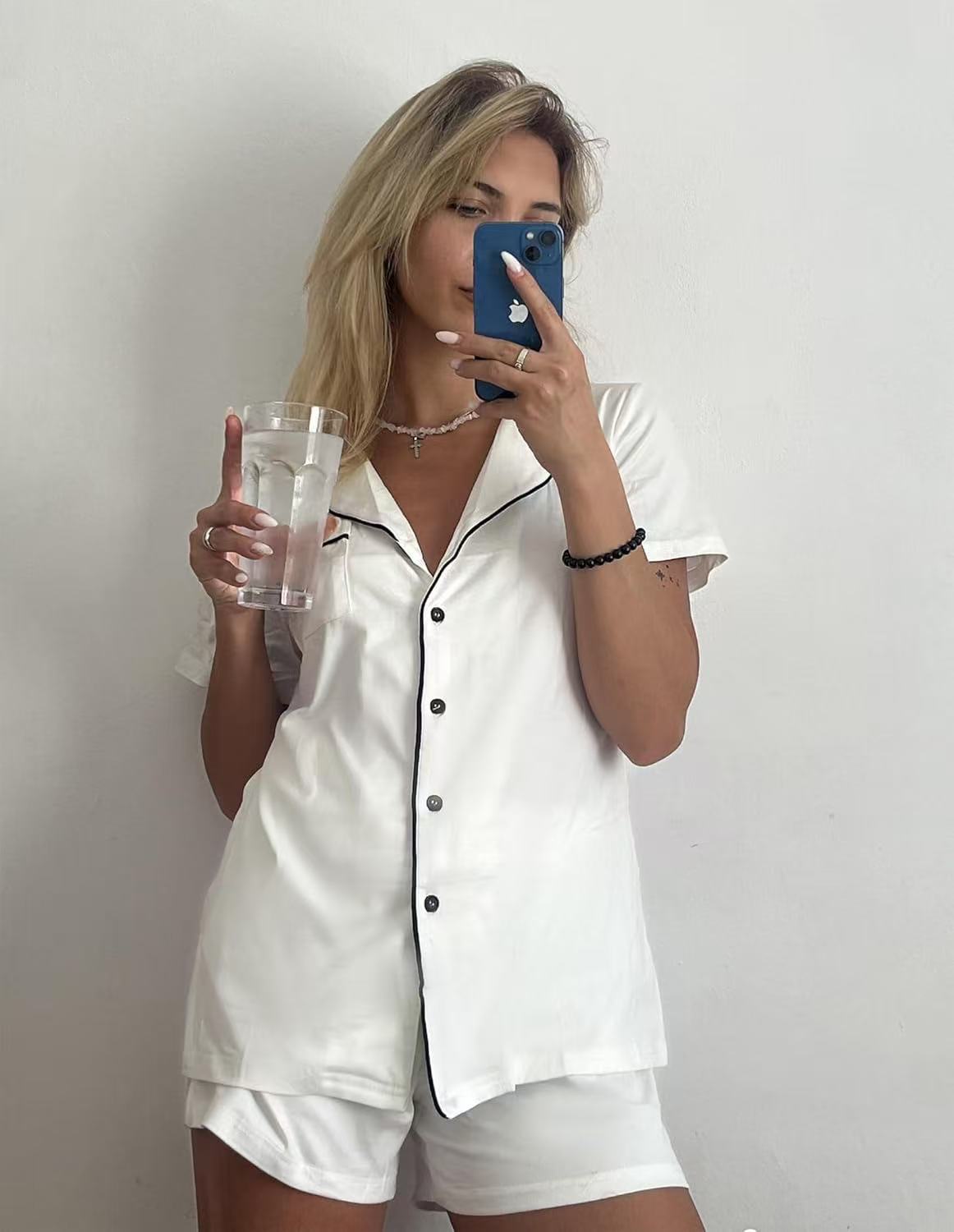 B962-Cardigan Pajamas Casual Lapel Ladies Home Clothes Set Shorts Short Sleeve Two-piece Set