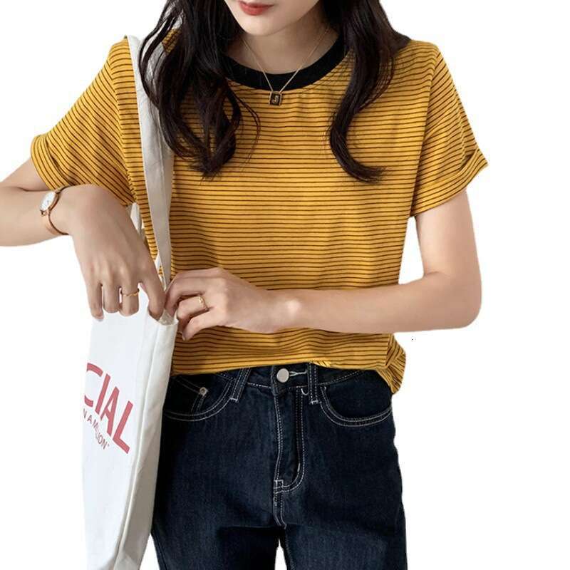 Striped T-Shirt Short Sleeve Women Summer New Round Neck Loose Ins Style Casual Student Top B5