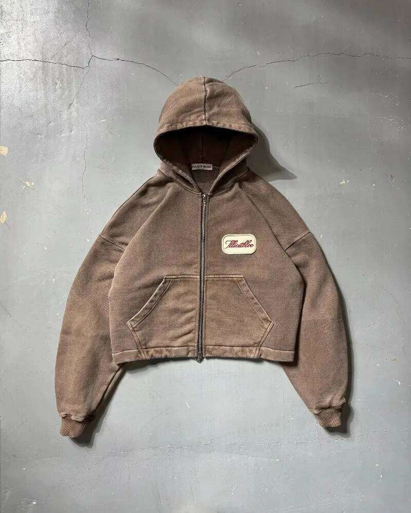 hoodie Fashion Trend New Solid Color Letter Patch Hooded Zipper Sweater Men Y2K Hip Hop Vintage Haruku Joker Couple Sports Hoodie jacket