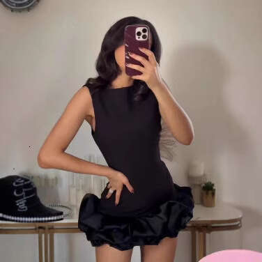 Women's Fashion Summer New Round Neck Sleeveless Waist-Cinching Slimming Short Bodycon Dress For Women B5