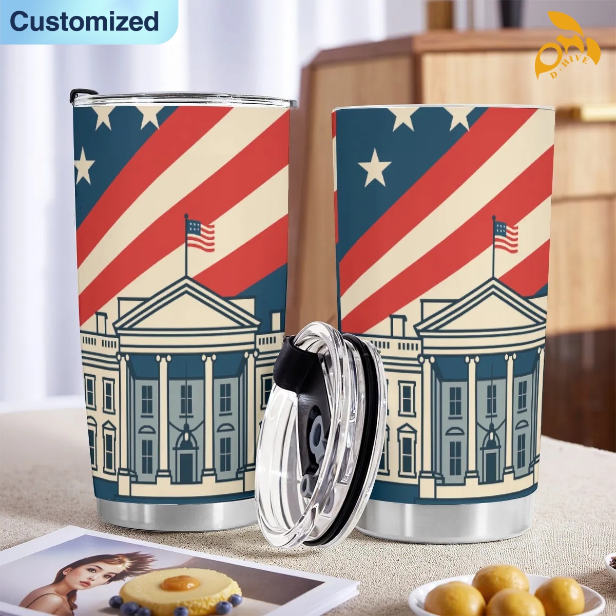 free shipping of customized 20OZ travel mug with sliding cover with exquisite patterns from US