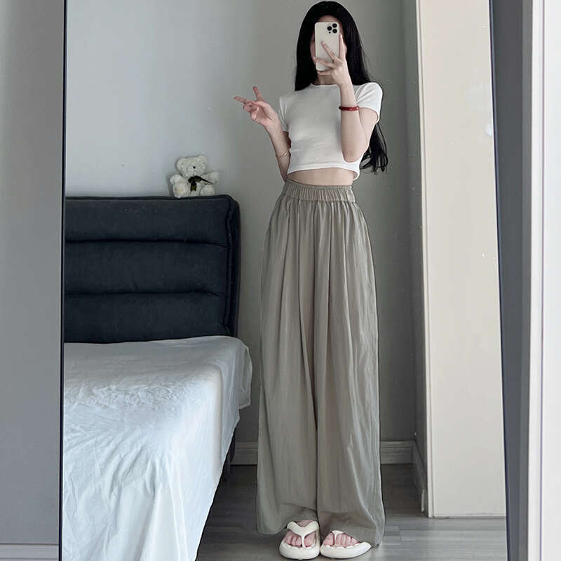 Wide-Leg For Women Summer New High-Waist Draped Casual Lazy Pleated Yamamoto Pants Straight Loose Trousers B5