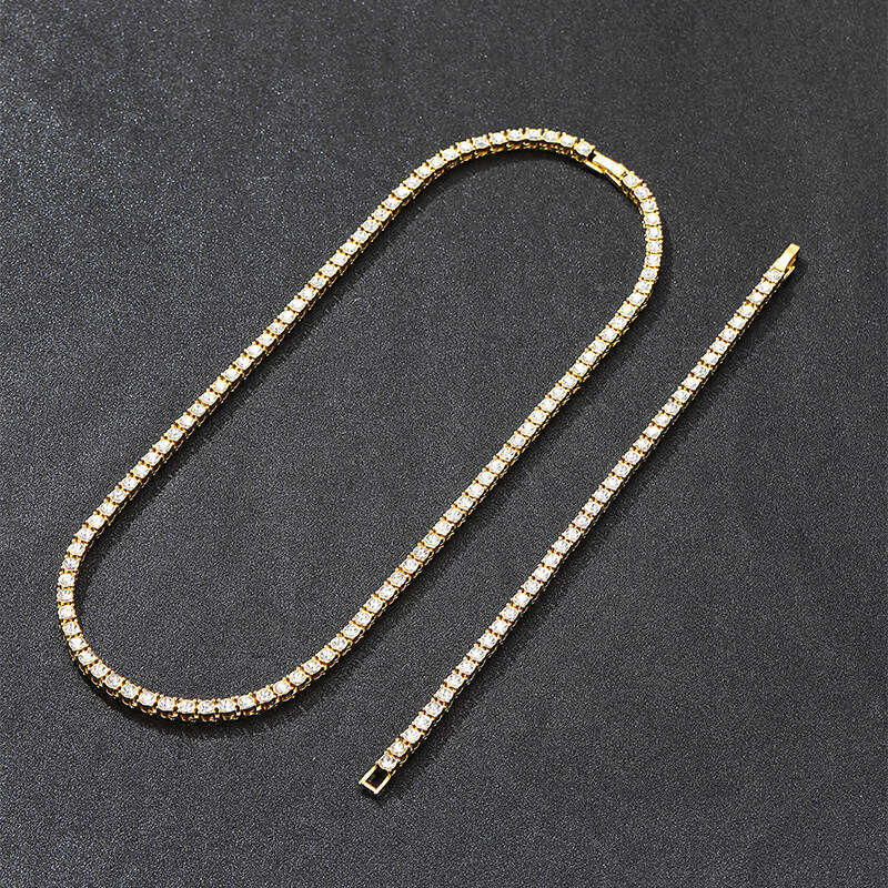 Trendy INS 4mm Tennis Chain Alloy Rhinestone Unisex Necklace Bracelet Set Accessories Jewelry