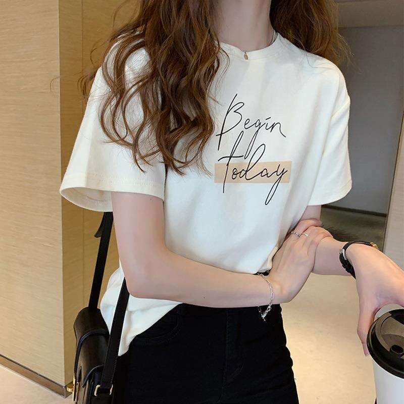 Summer New Fashion Stylish Printed Round Neck Short T-Shirt For Women Loose Half Sleeve Base Shirt B5