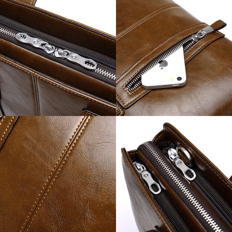 Briefcase High-End Feel Soft Leather Large Capacity Trip Laptop Bag Men's Textured Business Commuting Office Handbag Designer Luxury Sac Homme Pu