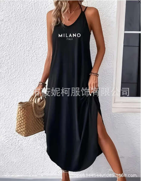 Women's Solid Color Fresh Sweet Loose Long Vest Strap Dress B5