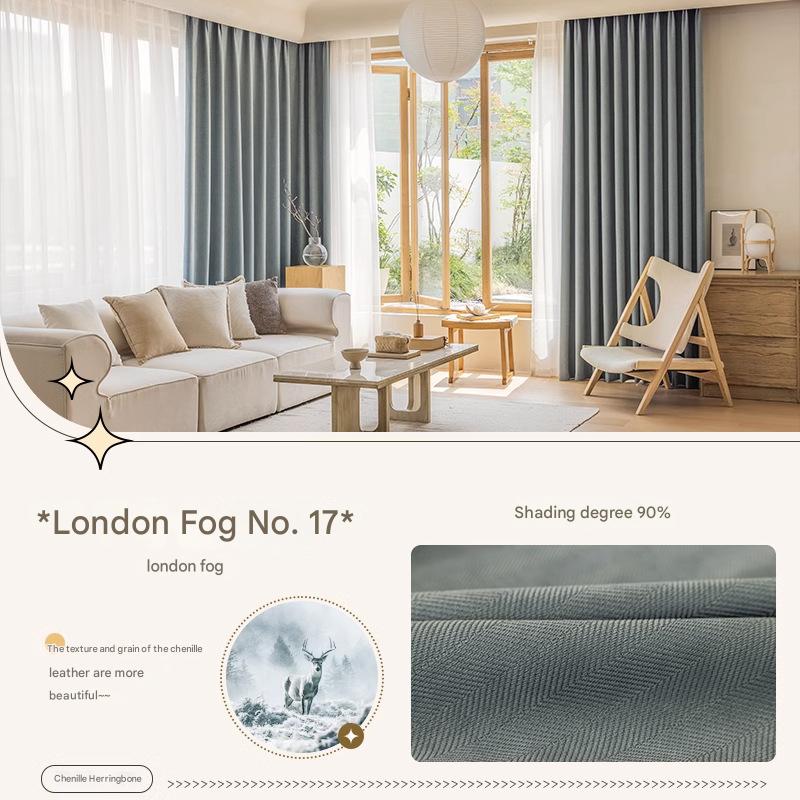 YL-36535 new chenille herringbone curtain high temperature setting modern simple finished living room bedroom blackout curtain