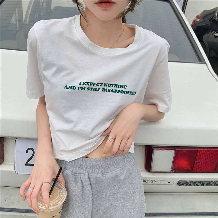 Summer Korean Version New Loose Crop Top With Letter Print Super Popular Short Sleeve T-Shirt For Women B5
